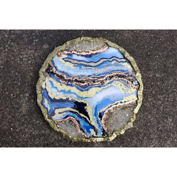 Geode Resin Art 18" Round Piece Quartz Crystals & Large Crystal CZ Stones Unique - Picture 4 of 8
